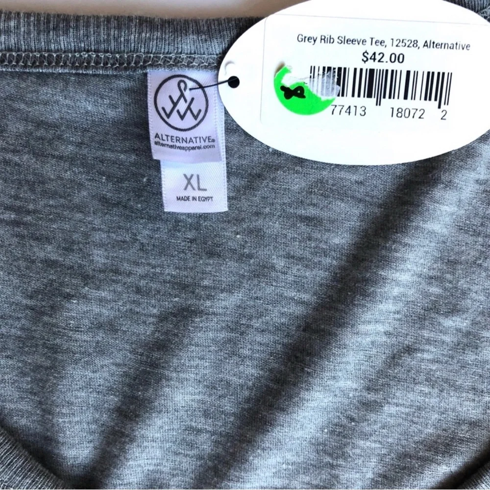 NWT ALTERNATIVE APPAREL Grey Scoop Neck Long Sleeve T-Shirt XL - Picture 2 of 5